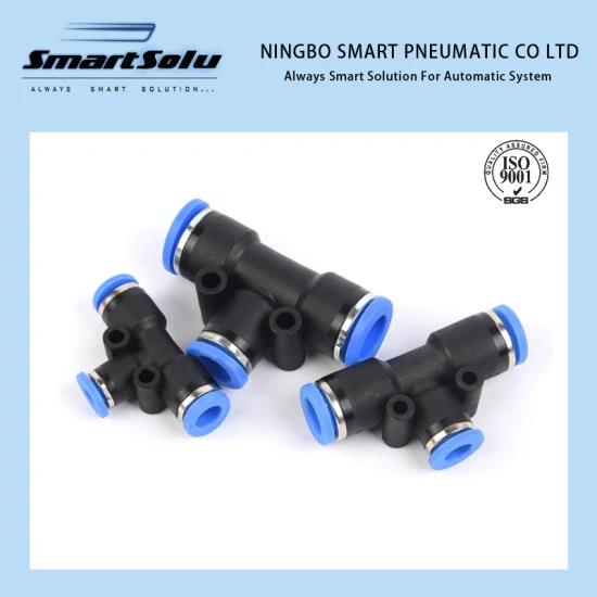 Pneumatic Pug Type Three-Way Different Diameter Union Tee Tube Fitting
